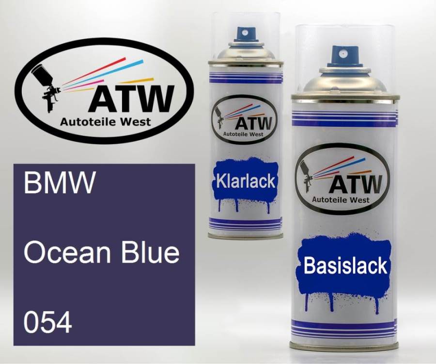 BMW, Ocean Blue, 054: 400ml Sprühdose + 400ml Klarlack - Set, von ATW Autoteile West.